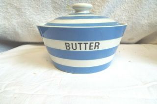 Vintage Blue/white Cornishware T.  G.  Green England Green Mark Butter Bowl & Lid