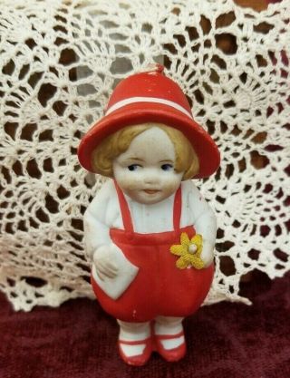 Antique/vintage German All Bisque 3 1/4 " Nodder Miniature Doll Molded & Painted