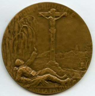 Rare 1914 Belgian Bronze Medal Wwi Jesus Protecting Belgium By Witterwulghe