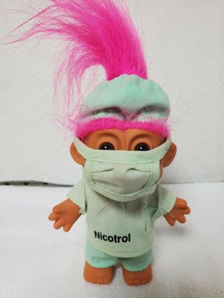 Vintage Russ Berrie Nicotrol Nurse Troll Doll Pink Hair