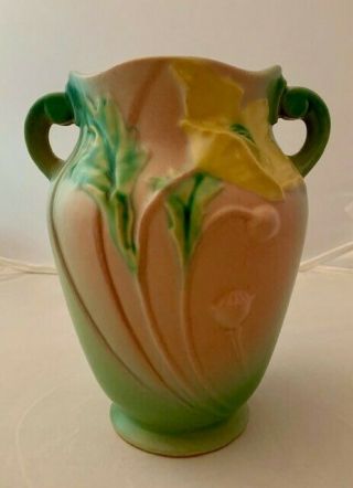 Vintage Roseville Yellow Poppy Pottery Vase With Double Handles