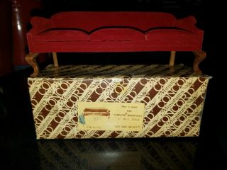 Concord Miniatures Sofa No.  2752 Red Velvet Dollhouse Tiger Leg Couch Rare