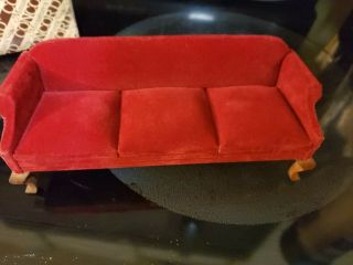 Concord Miniatures Sofa no.  2752 Red Velvet Dollhouse tiger leg couch rare 3