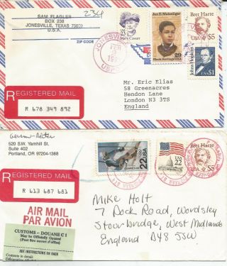 $5 Harte Great American Stamps On Two Registered 1992 - 1993 Covers To England
