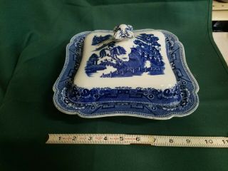 Vintage Ye Olde Willow Casserole Blue Staffordshire England 10x10in