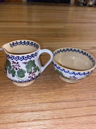 Vintage Nicholas Mosse Shamrock Creamer & Open Sugar Bowl Irish Pottery