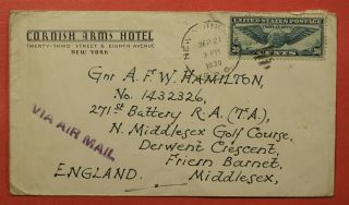 Dr Who 1939 Cornish Arms Hotel Advertising Ny Airmail To England C220572