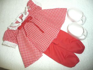Vintage Cabbage Patch Kids Red Checkered Dress & Tights & White Shoes