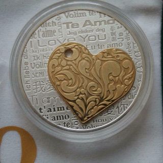 Mexico Medal 1 Oz Silver Insert Gold Plated Pendant Heart I Love You
