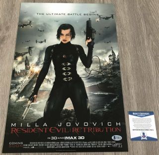 Milla Jovovich Signed Resident Evil Retribution 12x18 Photo Beckett Bas
