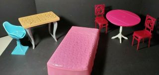 Barbie Dream House Bed,  Table And 1 Chair,  Plus Extra Table And 2 Chairs