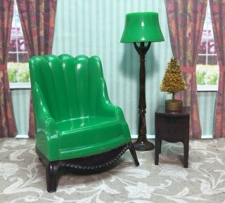 Plasco Renwal Green Wing Chair Set Vintage Tin Dollhouse Furniture Plastic 1:16