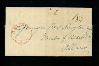 Us Postal History Stampless 1833 18 3/4 Cent Oswego Ny To State House Albany Ny