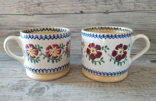Pair Nicholas Mosse Pottery Mugs Old Rose Pattern Ireland Yellow Ware