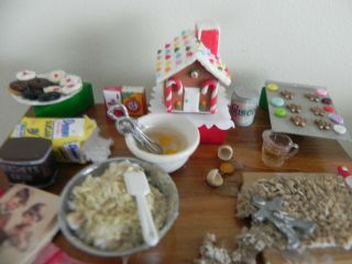 Dollhouse miniature Christmas baking table artist designed 4 3/4 