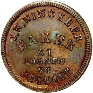 1863 Detroit Michigan Civil War Token J W Winckler Baker Pcgs Ms64