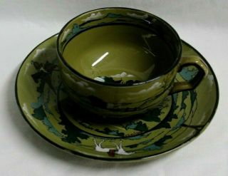 1908 Deldare Ware Buffalo Art Pottery Ye Olden Days Cup & Saucer