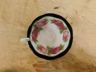 Royal Albert Black With Pink Roses Tea Cup And Saucer - Bone China England