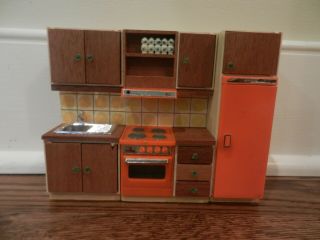 3 Pc Lundby Dollhouse Furniture Kitchen Set Cabinets Appliances Vintage 70 
