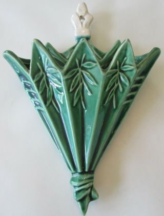 Htf Wall Pocket Planter Vintage Mccoy Art Pottery Green Umbrella Gloss Lovely