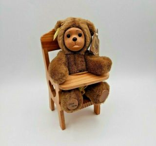 Vtg Robert Raikes Signed Wooden Face Baby Bear Lisa Marie 38518 W/ High Chair