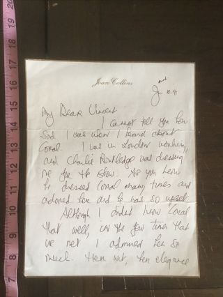 Vincent Price Estate: Handwritten Letter To Vincent Price From Joan Collins