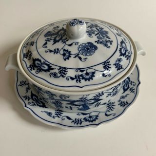 Blue Danube Covered 8” Blue Onion Soup Tureen Casserole Japan With Underplate