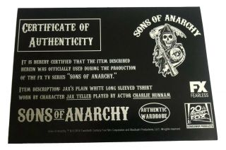 Charlie Hunnam Sons Of Anarchy Worn Tshirt & Signed Photos 20th Century Fox