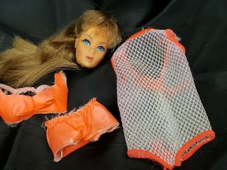 Vintage Mattel Trade In Tnt Barbie Doll Head & 2pc Swim Suit & Net Cover Up
