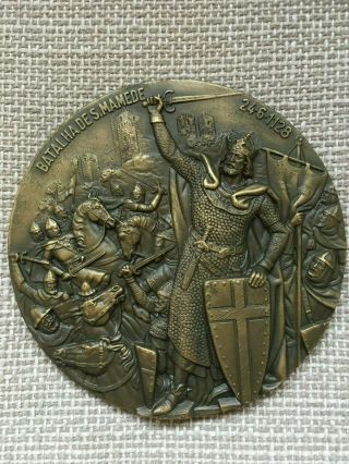 Antique Bronze Medal Celebrating The 850 Years Of The Foundation Of Portugal