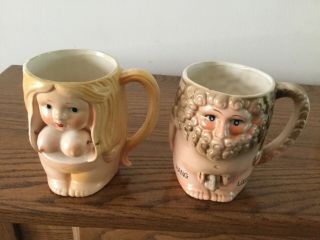 Vintage Patent Tt Japan Naughty Nodder Nude Cup Mug Pair Rare
