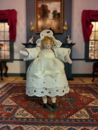 Miniature Vintage Artisan Porcelain Dressed Dollhouse Child Doll