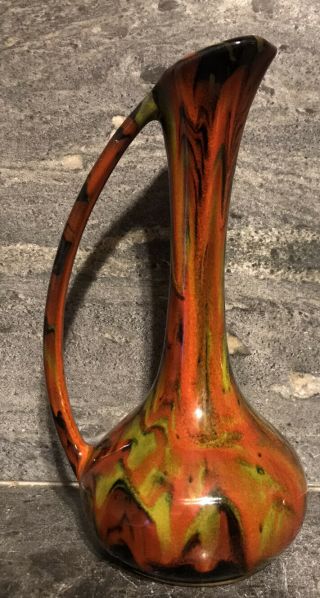 Vtg Royal Haeger Orange Lava Drip Glaze Pitcher Vase - Pristine - 60s Mcm