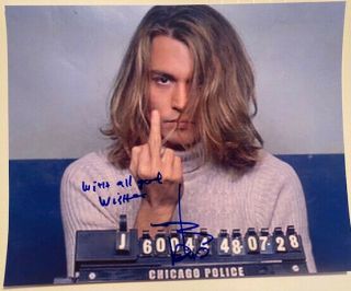 Johnny Depp Signed Mugshot Photo From Blow Autograph With Sexy