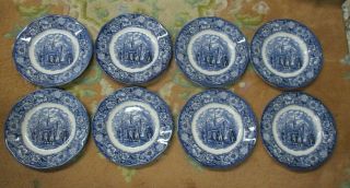 Set Of 8 Staffordshire Liberty Blue Salad Plates Washington Leaving Christchurch