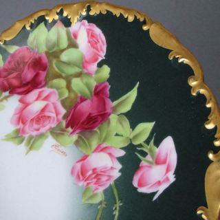 Antique T&v Limoges Porcelain Cabinet Plate Pink Roses Lush Gilt Trim Signed