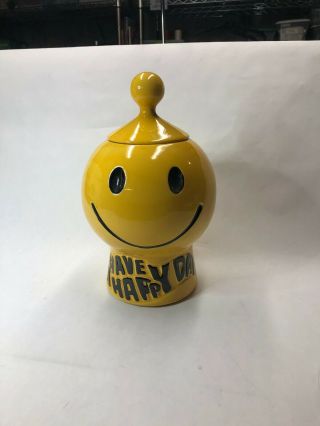 Mccoy Cookie Jar Have A Happy Day Yellow Smiley Face Vintage 235