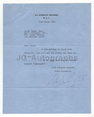 Charles Laughton Signed Letter To Motion Picture Producer Jesse Lasky,  1937