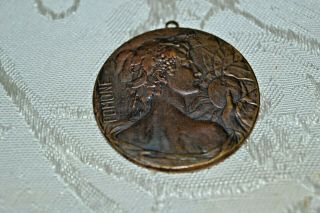 Vintage Art Nouveau Bronze Pomone Medal Cameo Pendant Charles Pillet