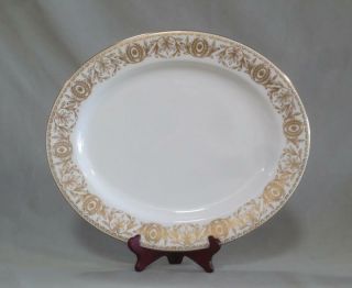 Royal Worcester Pompadour China Gold & White Oval Serving Platter 15 3/8x 12 7/8