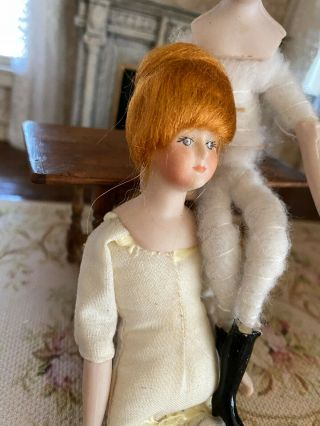 Vintage Miniature Dollhouse Pair Victorian Porcelain Lady Dolls Artisan Made 3