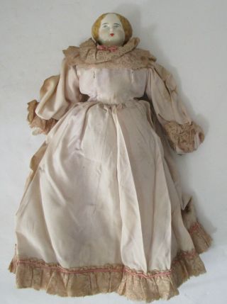 Antique 1900 Porcelian Doll Blonde Hair With Cloths Cloth Body 12 Inch