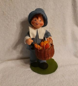 Annalee Doll Thanksgiving 12 " Pilgrim Boy With Basket Of Goodies 1993 3083