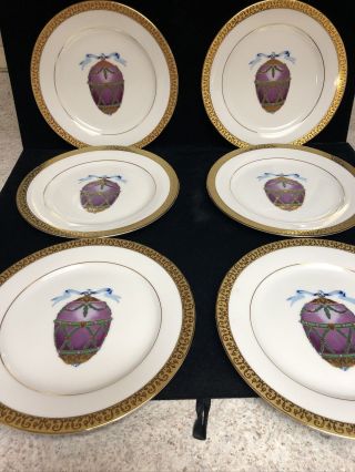 Gold Buffet Royal Gallery 1991 Faberge Egg Gold Trim Plates Set Of 6 (z47)