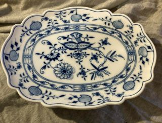 Antique Crossed Swords Meissen Blue Onion Rare Footed Scalloped Platter 10.  25 "