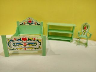 West German Stenciled Bedroom Set By Jean Vintage Miniature Dollhouse Furniture