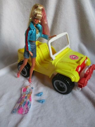 Rare Barbie Baywatch Car Jeep And Vintage Barbie Doll
