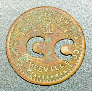 Consolidated Coal Co.  Rivesville Wv 1c Trade Token Ins.  Credit System Dayton Oh