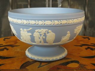 Vintage Wedgwood Pale Blue Jasperware Footed Pedestal Bowl Sacrifice Figures