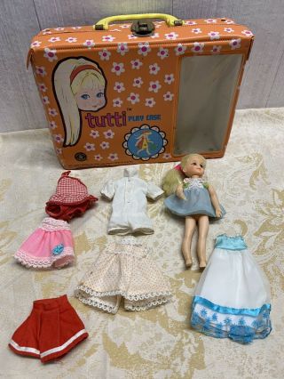 Vintage 1965 Tutti Dolls W/ Play Case,  Extra Outfits Clothing Barbie By Mattel